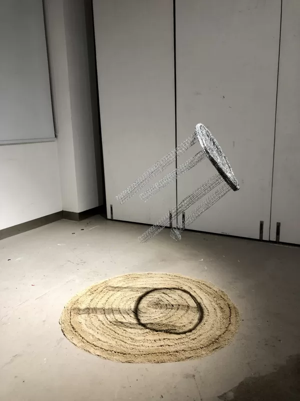 This Is Not A Chair |Metal wire, fishing line, sand | Chair 46cm x 30cm | Sand 90cm | 2025