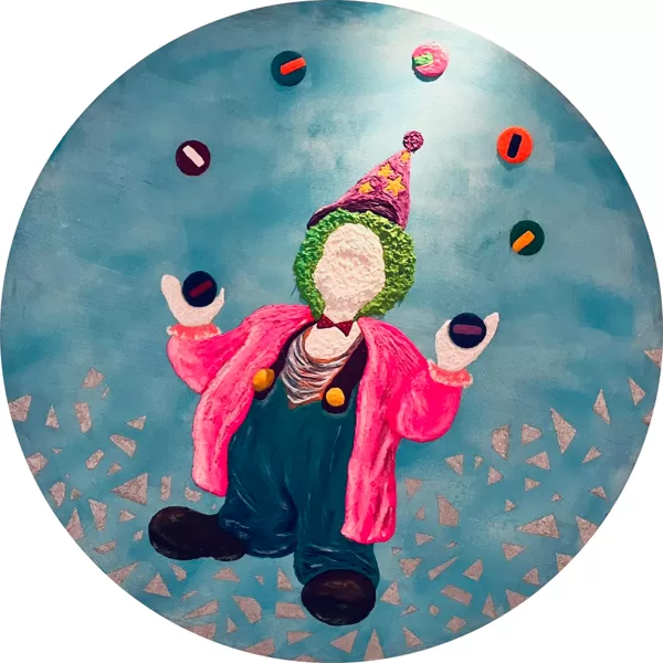 Between Signs and Life | Acrylic, mixed medium on aluminum sheet | 60cm diameter | 2023