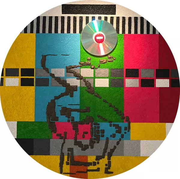 Between Signs and Life | Acrylic, mixed medium on aluminum sheet | 60cm diameter | 2023